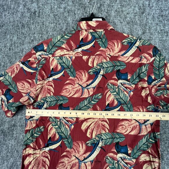 GUY HARVEY SHIRT MENS M RED HAWAIIAN MARLIN AFTCO BLUEWATER LOOSE EASY-CARE CAMP - Picture 7 of 10